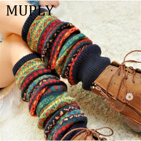 Winter Over Knee Long Knit cover Warmers Legging Chic Warm Striped Calentadores