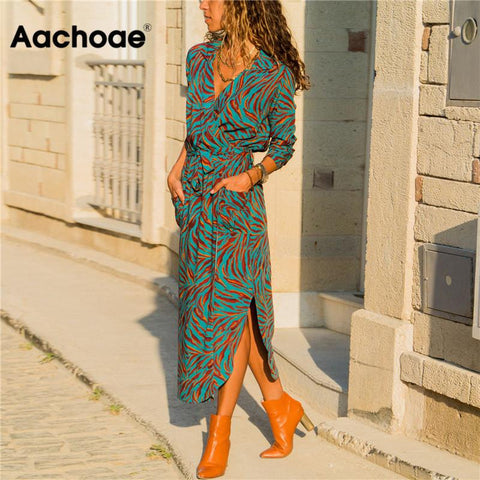 Women Long Dress Floral Print Summer Maxi Bohemian Beach Dress Elegant