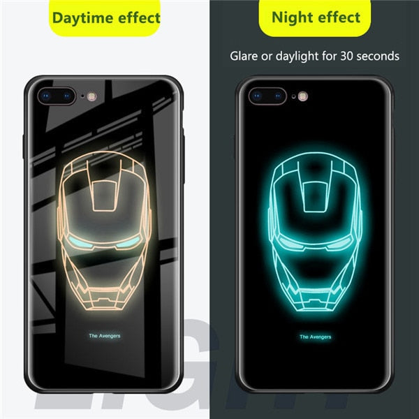 Marvel Avengers Luminous Tempered Glass Case for iPhone X XS MAX XR 10 6 7 8 11 PRO