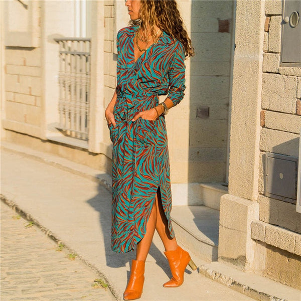 Women Long Dress Floral Print Summer Maxi Bohemian Beach Dress Elegant