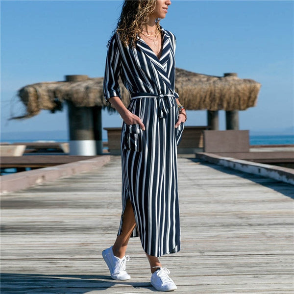 Women Long Dress Floral Print Summer Maxi Bohemian Beach Dress Elegant