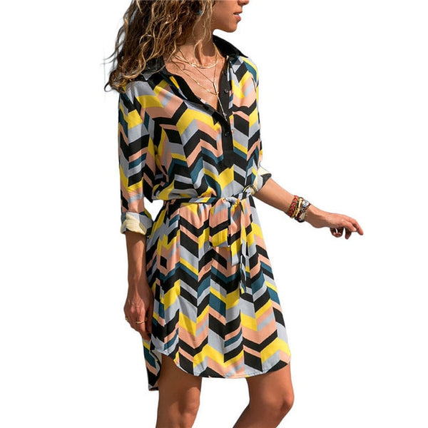 Long Sleeve Shirt Dress 2019 Summer Beach Dresses Women Casual Striped