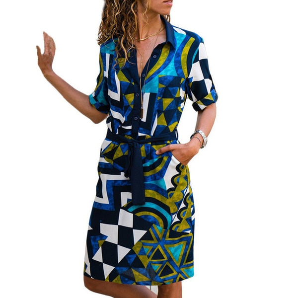 Long Sleeve Shirt Dress 2019 Summer Beach Dresses Women Casual Striped