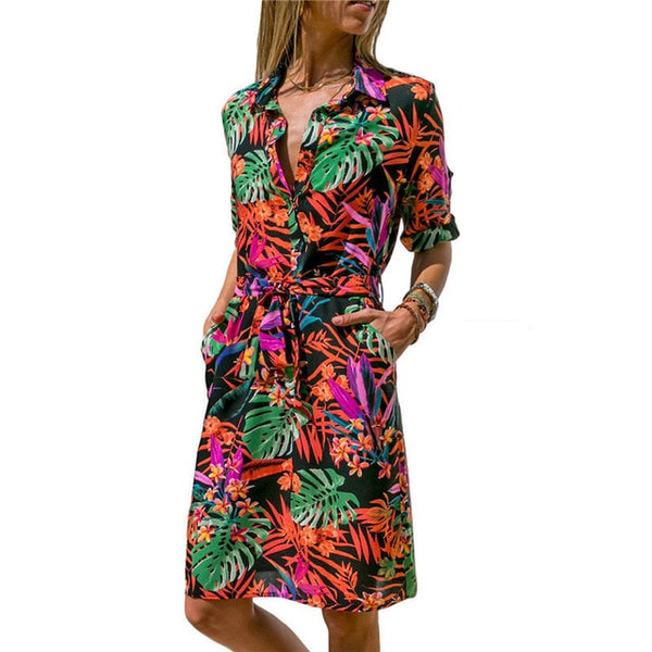 Long Sleeve Shirt Dress 2019 Summer Beach Dresses Women Casual Striped