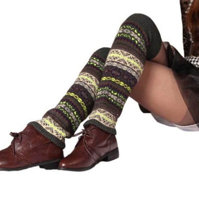 Winter Over Knee Long Knit cover Warmers Legging Chic Warm Striped Calentadores