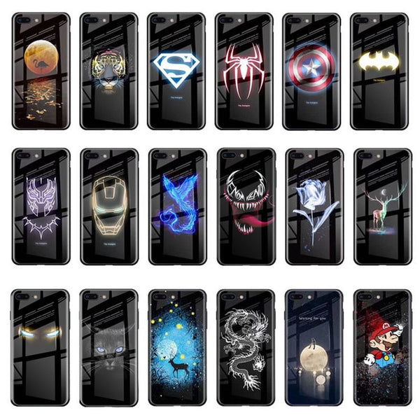 NEW  Luminous Glass Case For iphone 11 pro Max 7 8 6s Plus Xs Max Xr case Cover