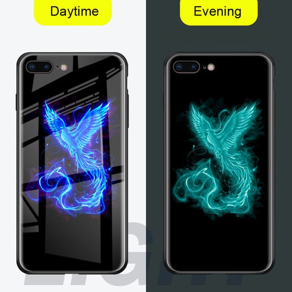NEW  Luminous Glass Case For iphone 11 pro Max 7 8 6s Plus Xs Max Xr case Cover
