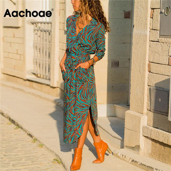 Women Long Dress Floral Print Summer Maxi Bohemian Beach Dress Elegant